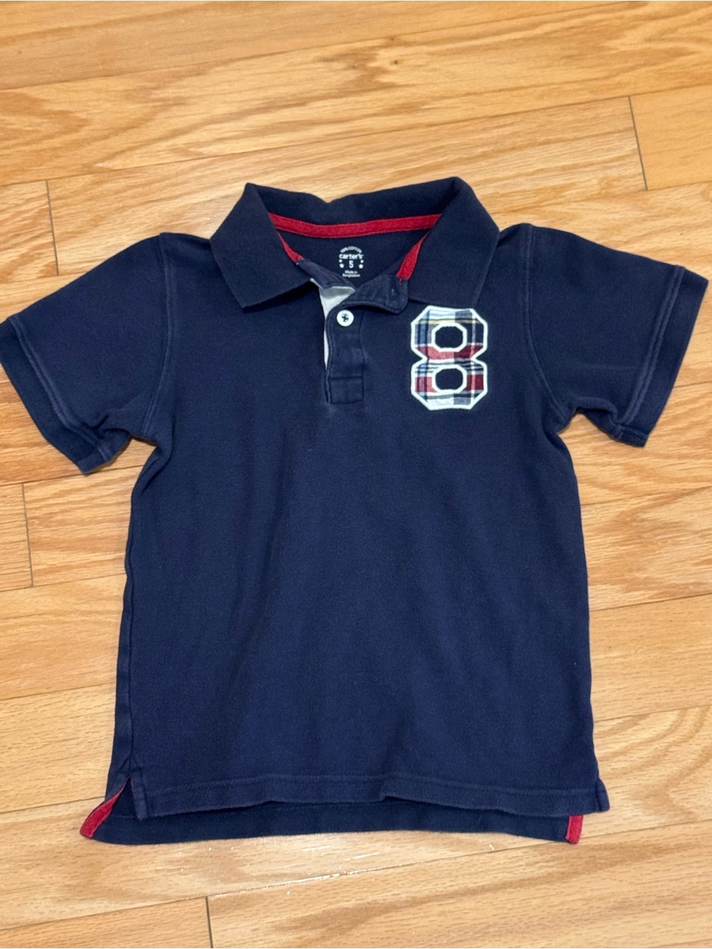 ($1 if bundled) Carter’s short sleeve polo style collared shirt w plaid 8 design